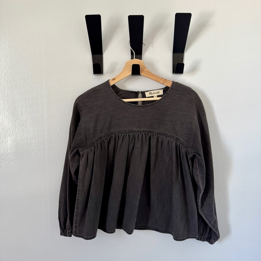 Madewell Denim Shirred Swing Shirt in Lunar Wash